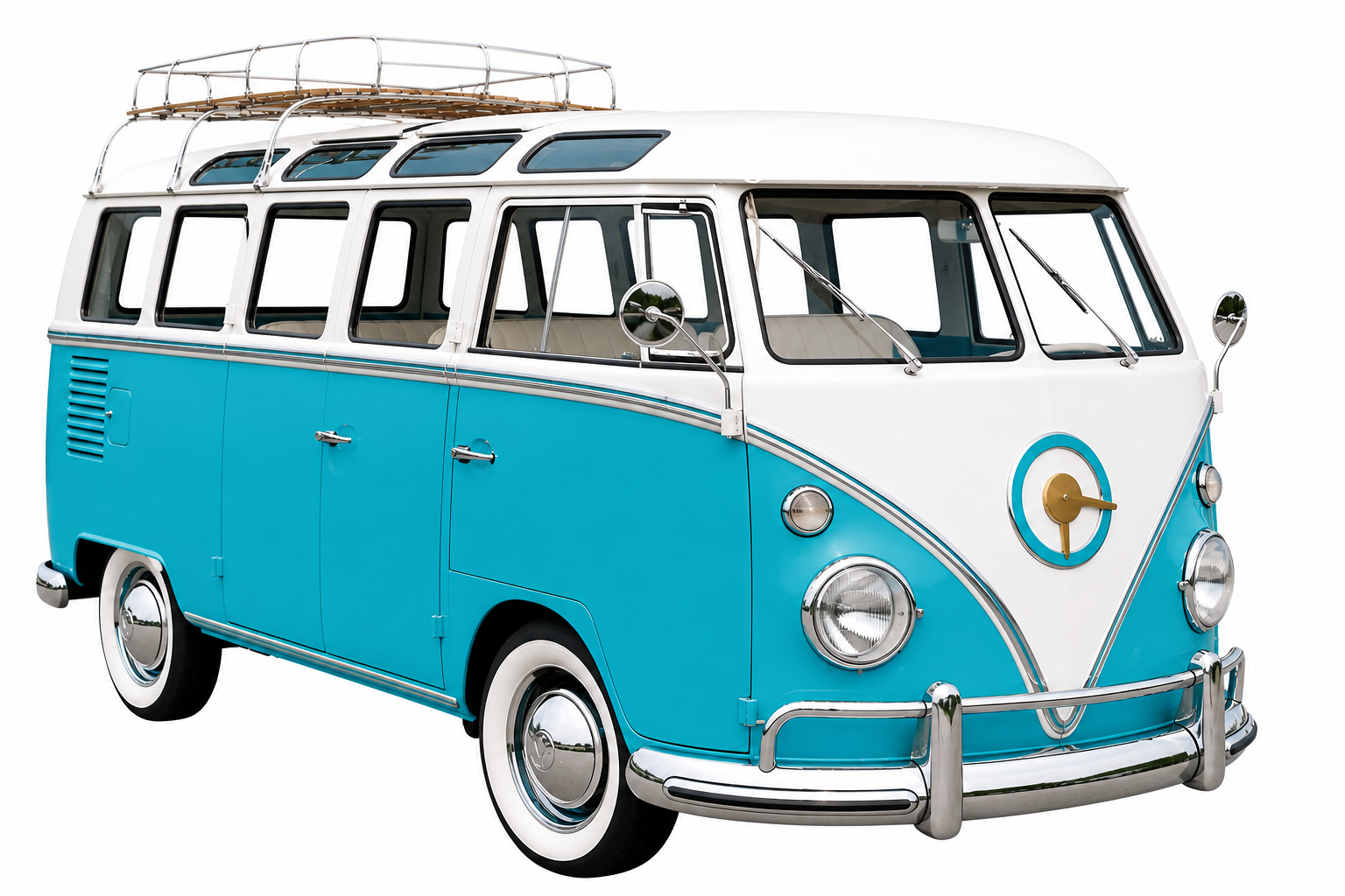 The InCynq teal VW Samba bus
